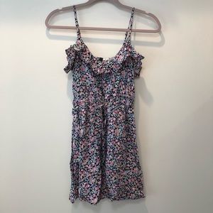 Floral flounce tie front dress
